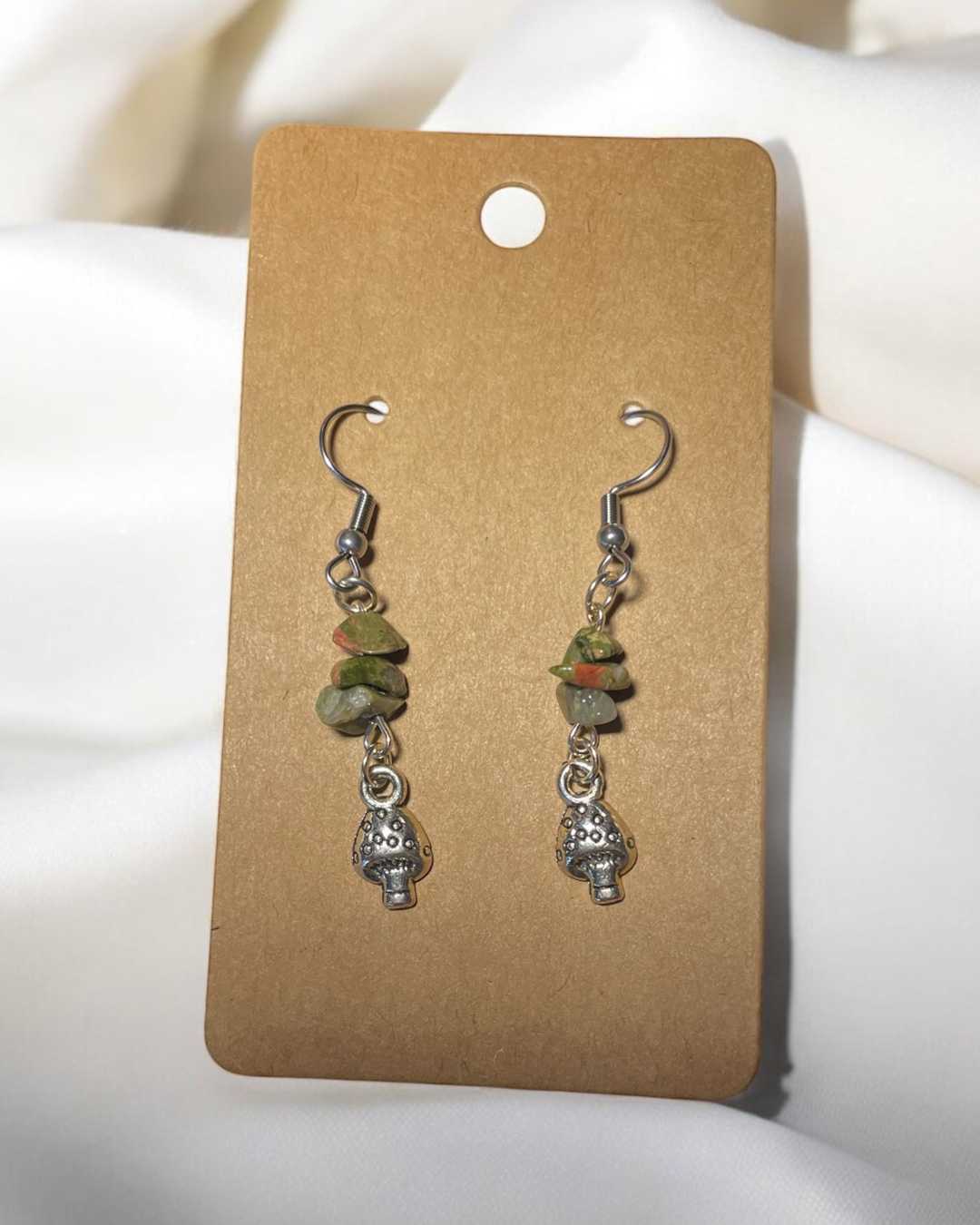 Unakite Mushroom Pendant + Earring Set | R.C. Designs