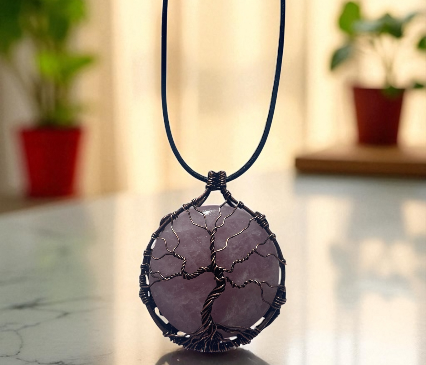 Rose Quartz Tree of Life Pendant | R.C. Designs