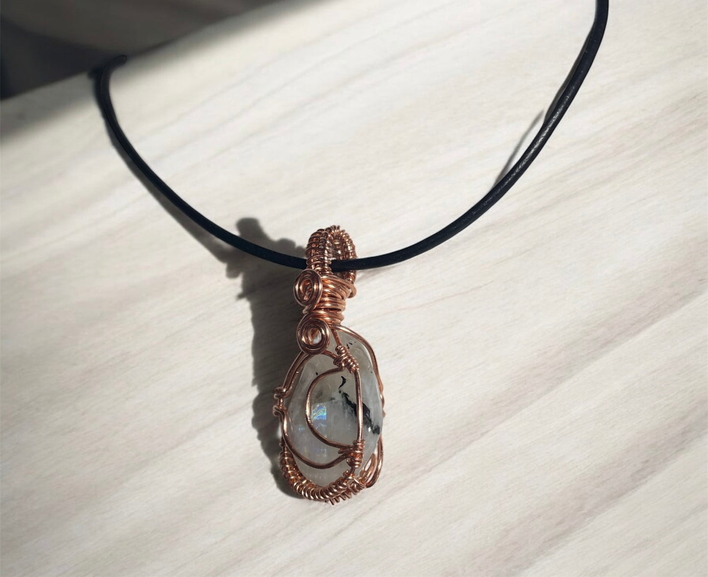 Rainbow Moonstone Moon Pendant | R.C. Designs