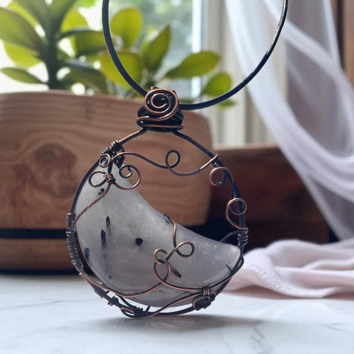 Black Tourmaline Crescent Moon Pendant | R.C. Designs